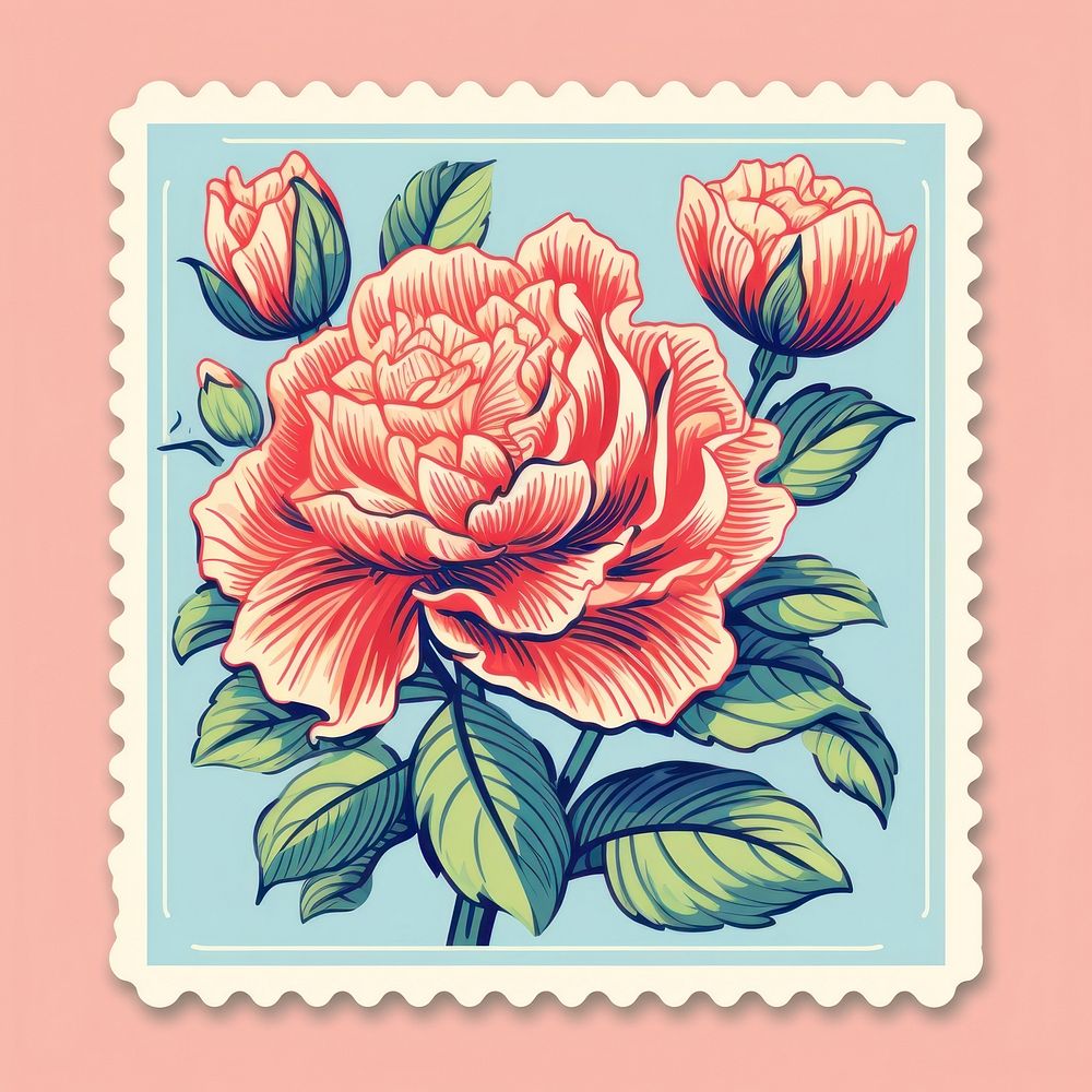 Peony Risograph style flower plant rose.