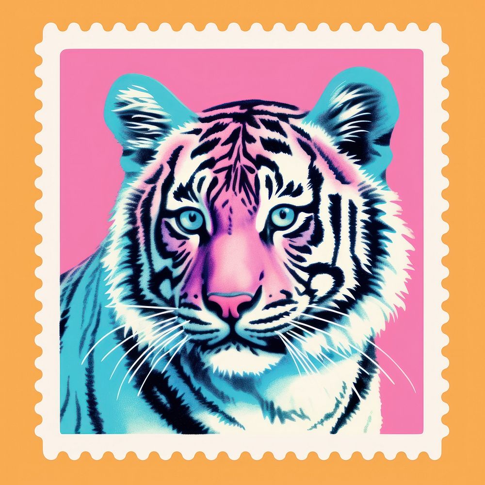Tiger pattern Risograph style wildlife animal mammal.