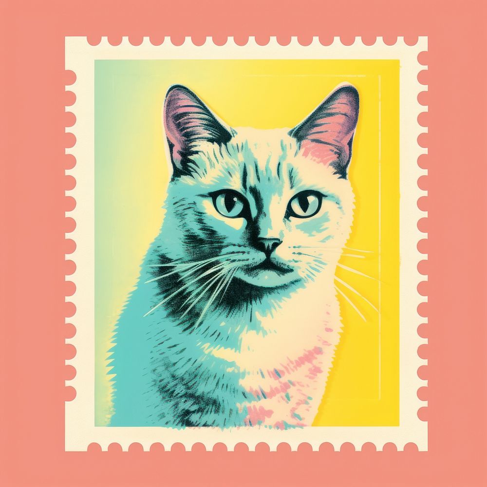 Cat Risograph style animal mammal pet.