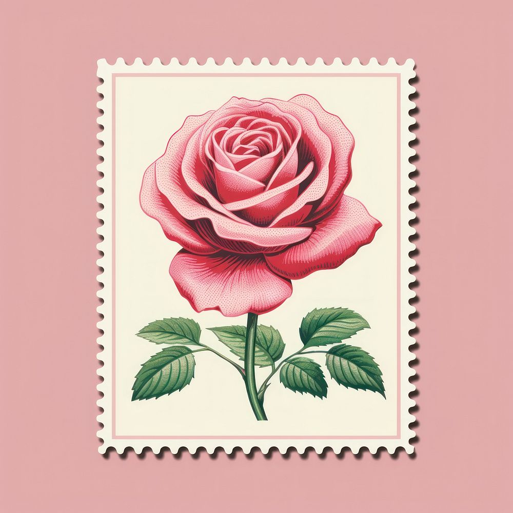 Rose Risograph style flower plant pink.