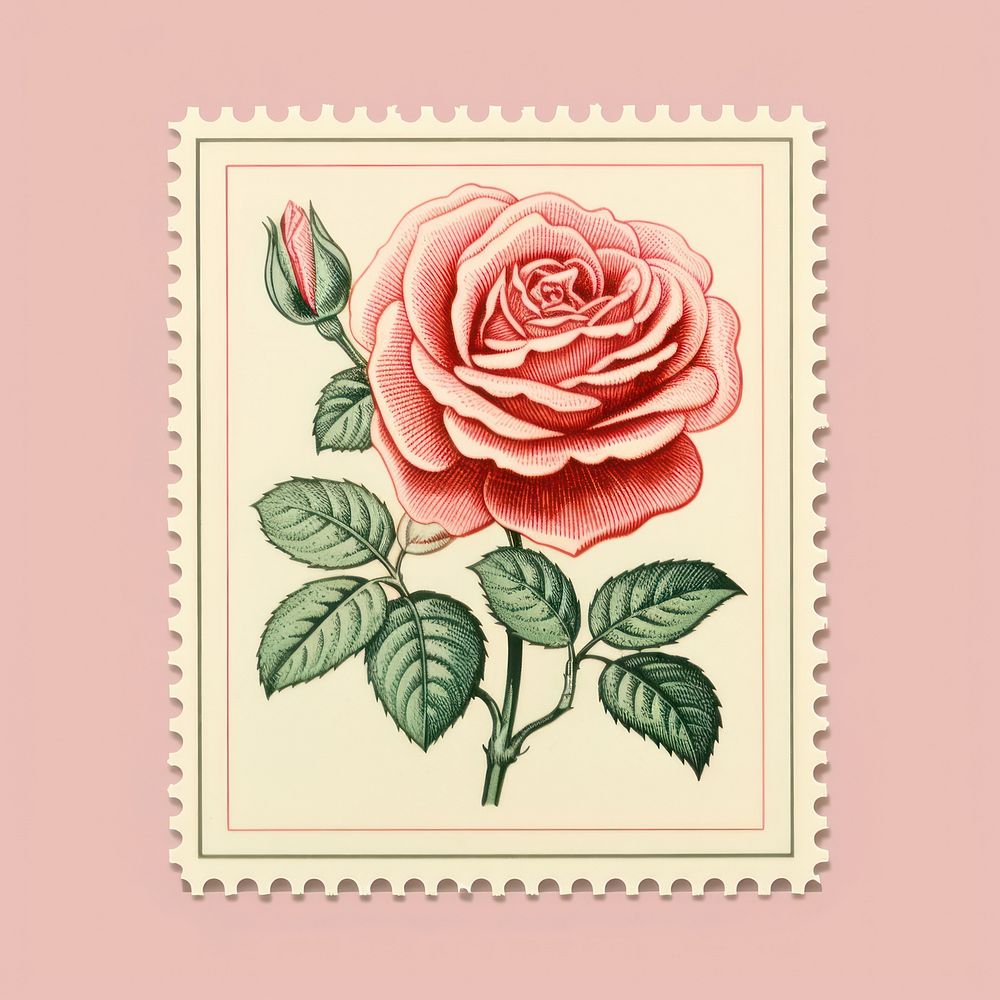 Rose Risograph style flower plant pink.