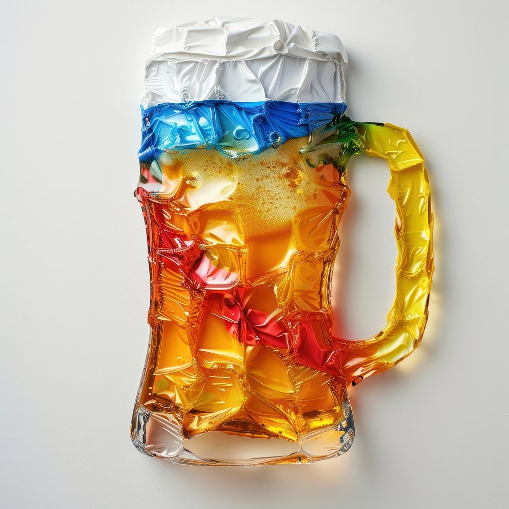 Beer made from polythylene drink glass white background.