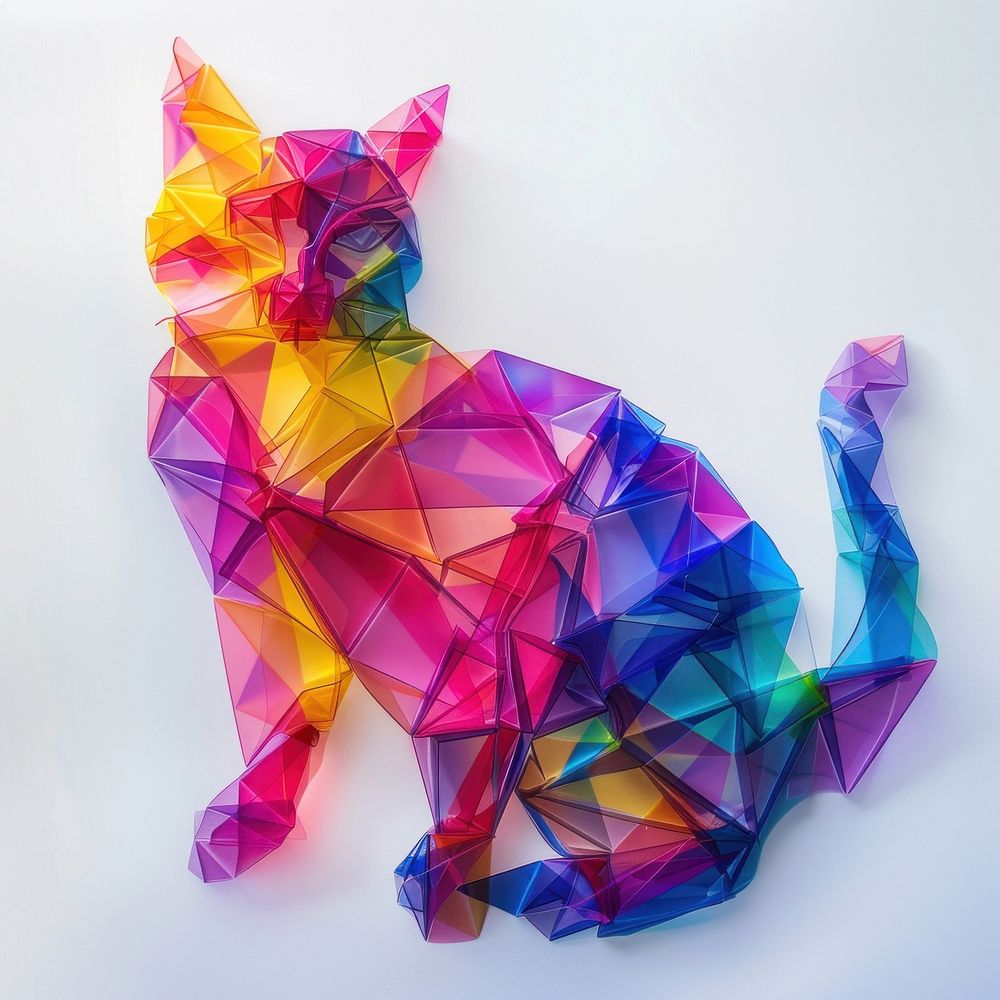 Cat made from polythylene origami art creativity.