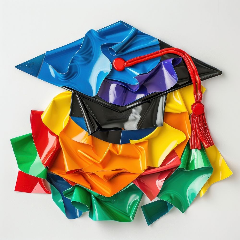 Graduation hat made from polyethylene origami art white background.