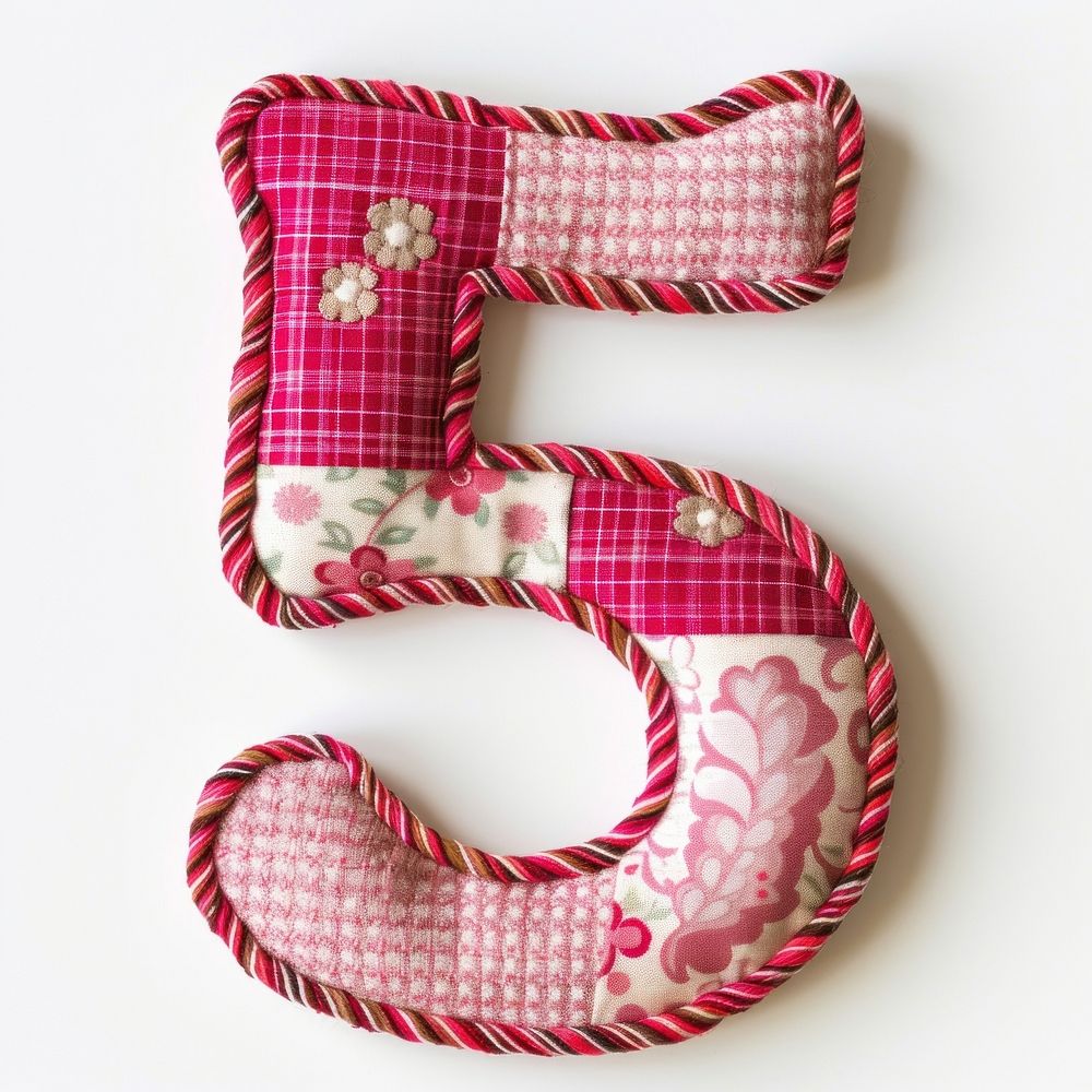Letters number 5 pattern textile white background.