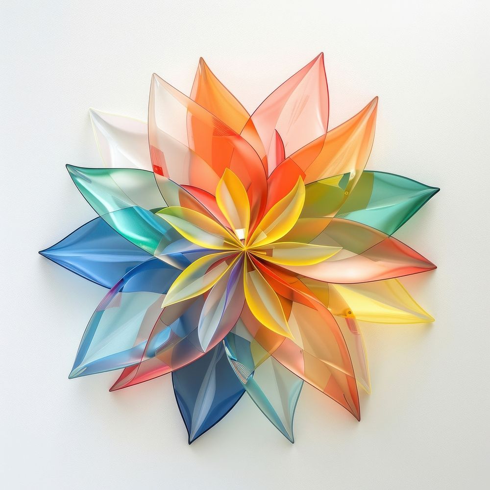 Star made from polythylene origami flower paper.