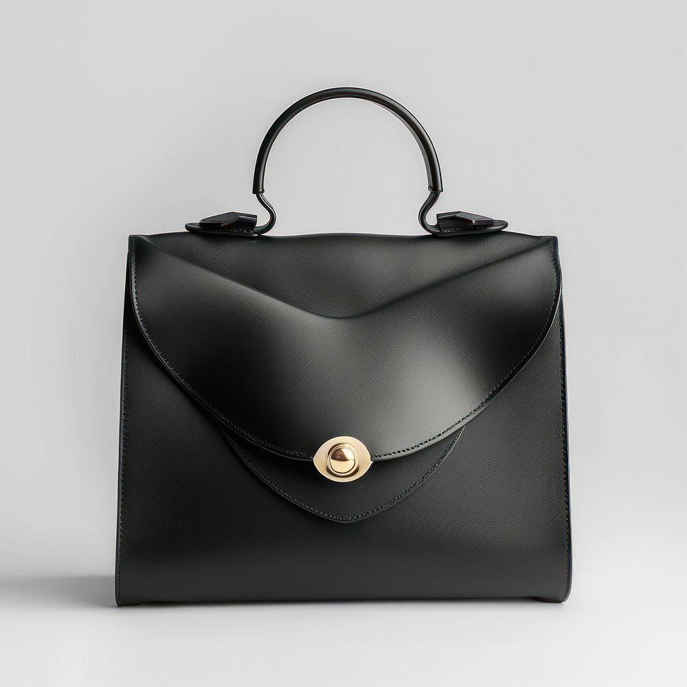 Black leather hand bag handbag purse accessories.