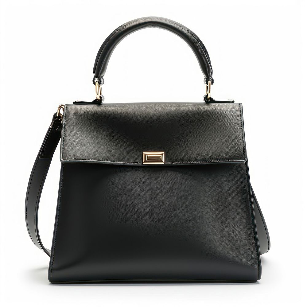 Black leather hand bag handbag purse white background.