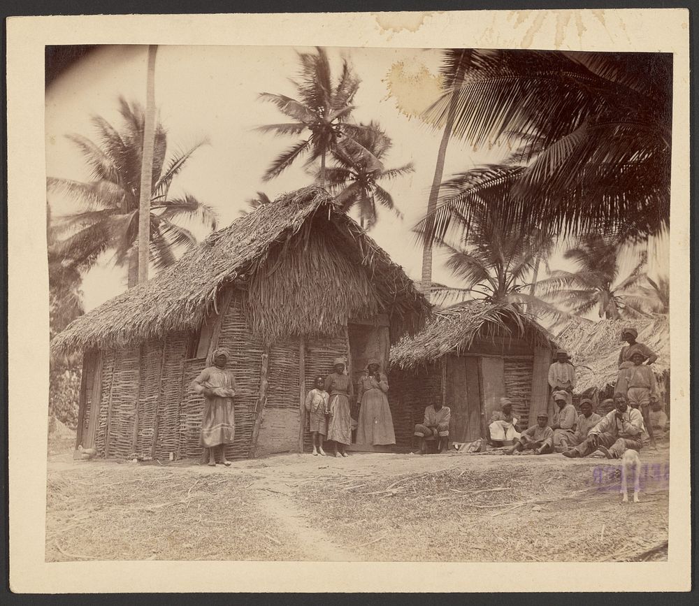 Group in front of thatched huts