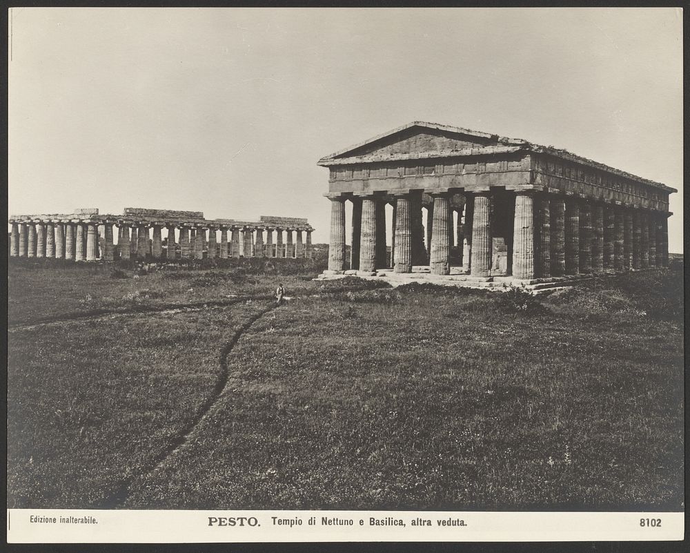 Pesto, Tempio di Nettuno e Basilica, altra veduta by Carlo Brogi