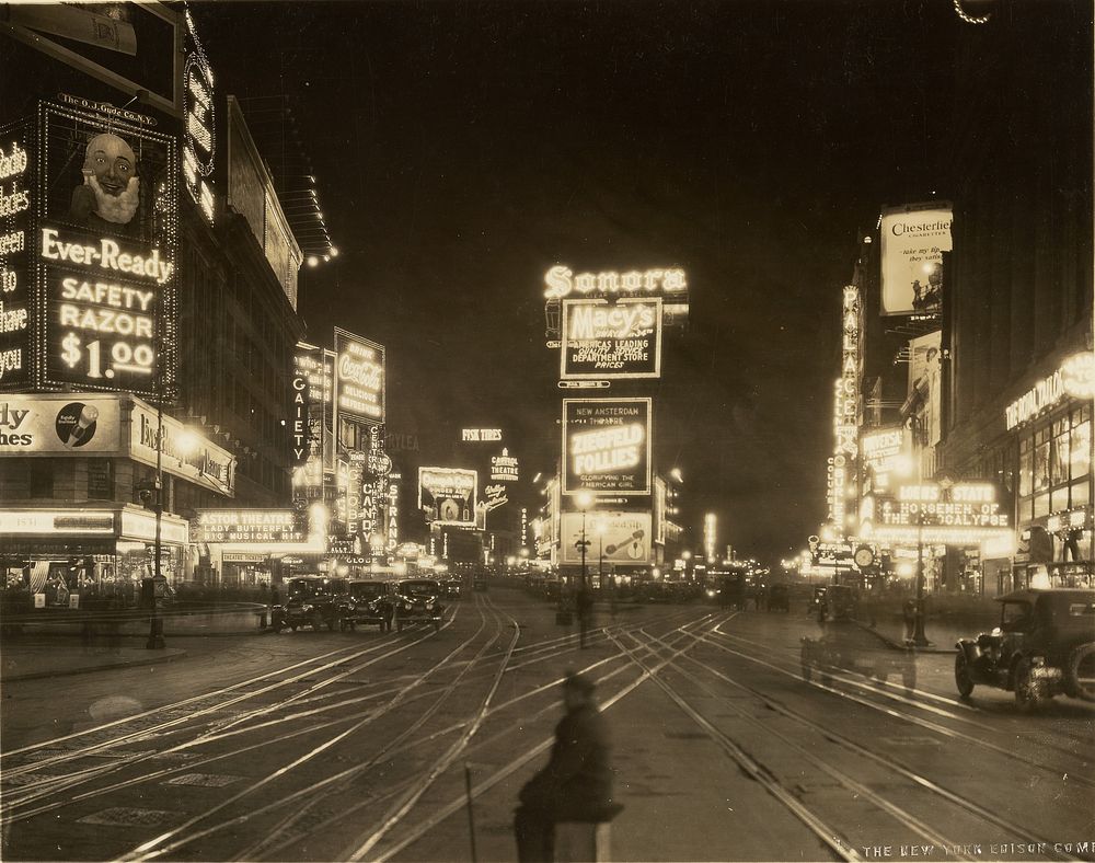 A Night View of Broadway looking North from 45th Street by New York Edison Co Photographic Bureau