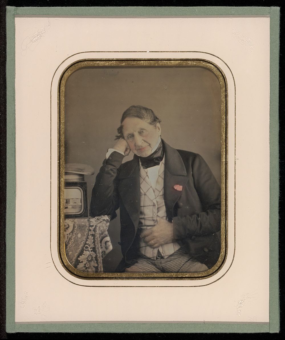 Self-portrait with a daguerreotype of Geneva by Jean Gabriel Eynard