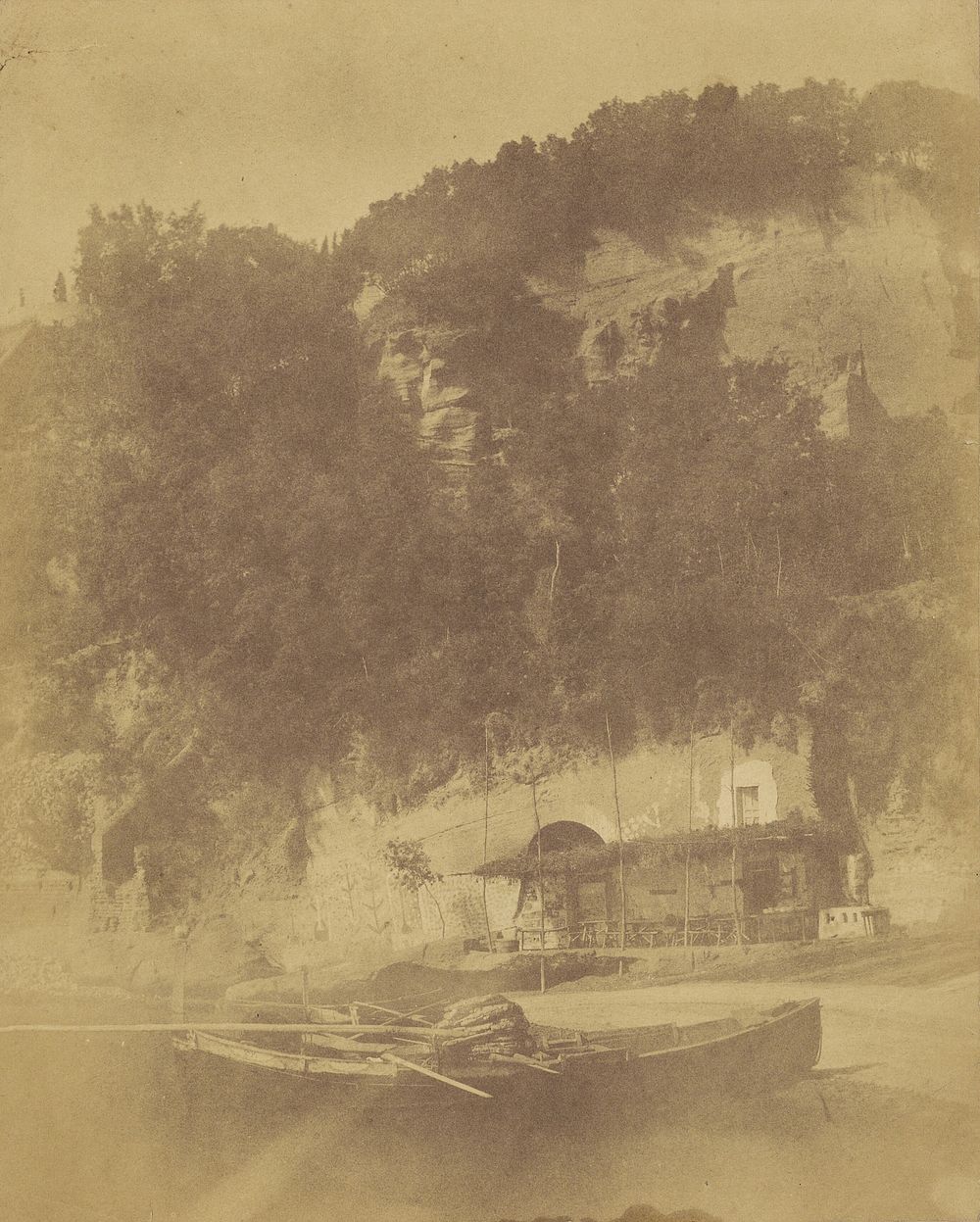 Beach Front Cafe Built into Cliff by Firmin Eugène Le Dien and Gustave Le Gray
