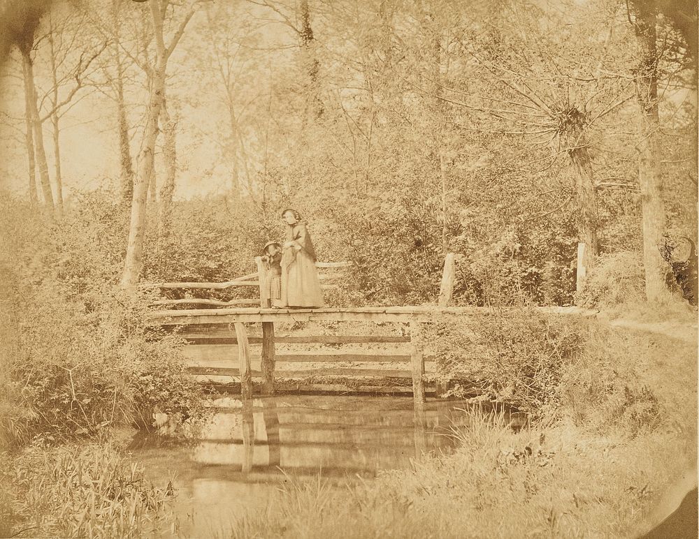 Woman and girl on bridge by John Whistler