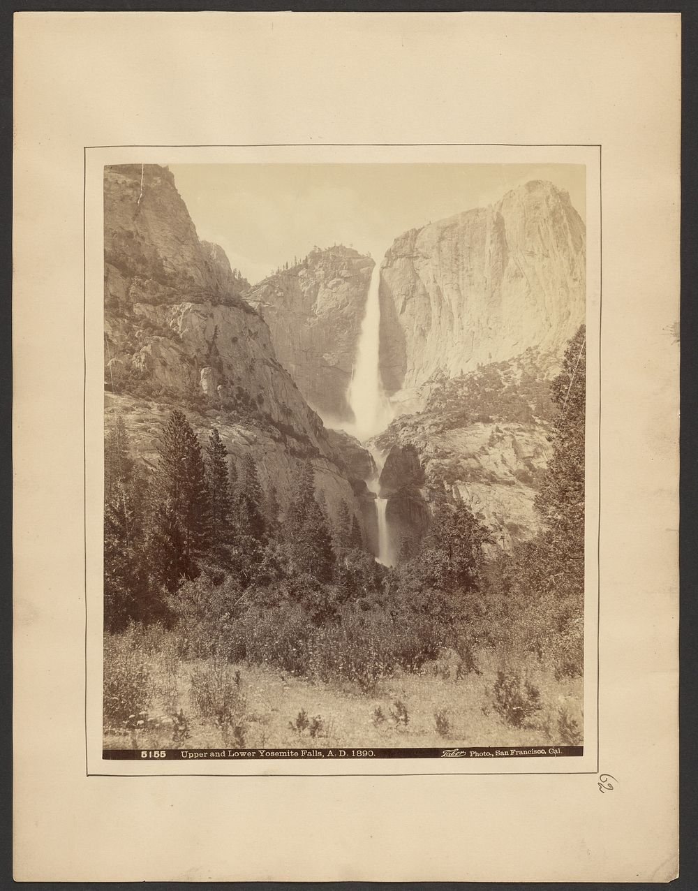 Upper and Lower Yosemite Falls, A.D. 1890 by I W Taber