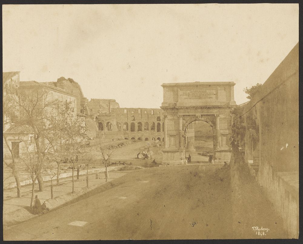 Arch of Titus and the Coliseum by Count Jean François Charles André Flachéron