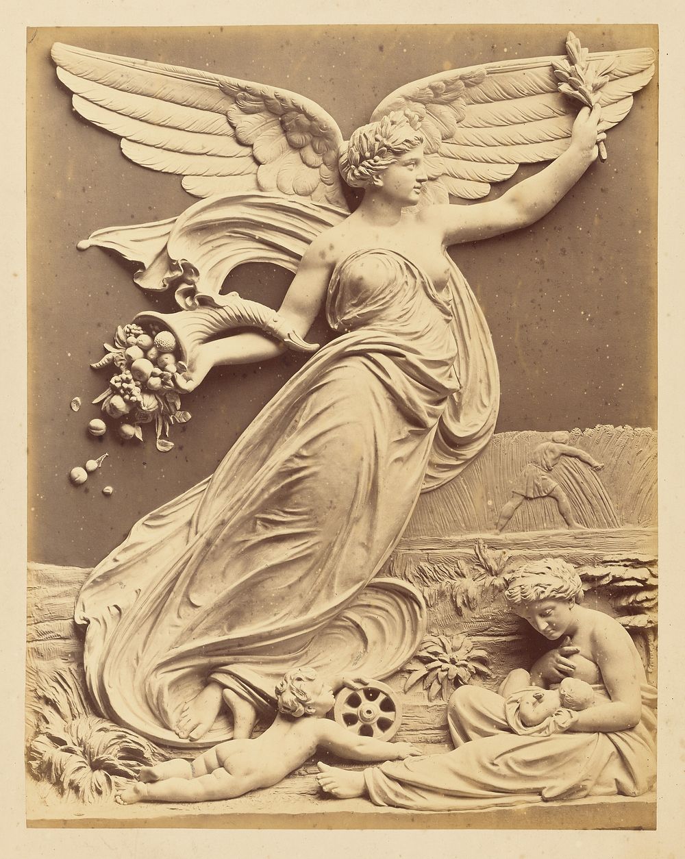 Relief sculpture of winged figure with cornucopia