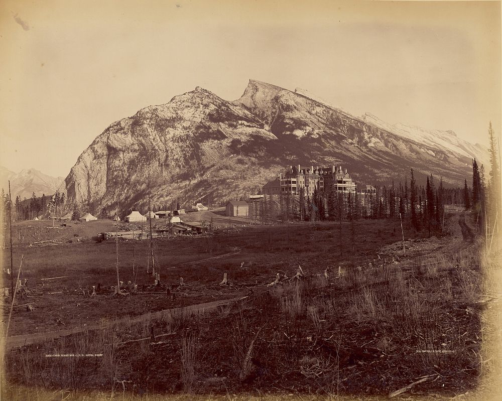 Twin Peaks and C.P.R. Hotel, Banff by William McFarlane Notman and William Notman and Son