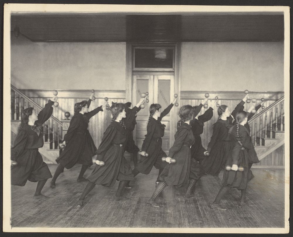 Girls exercising with hand weights by Frances Benjamin Johnston