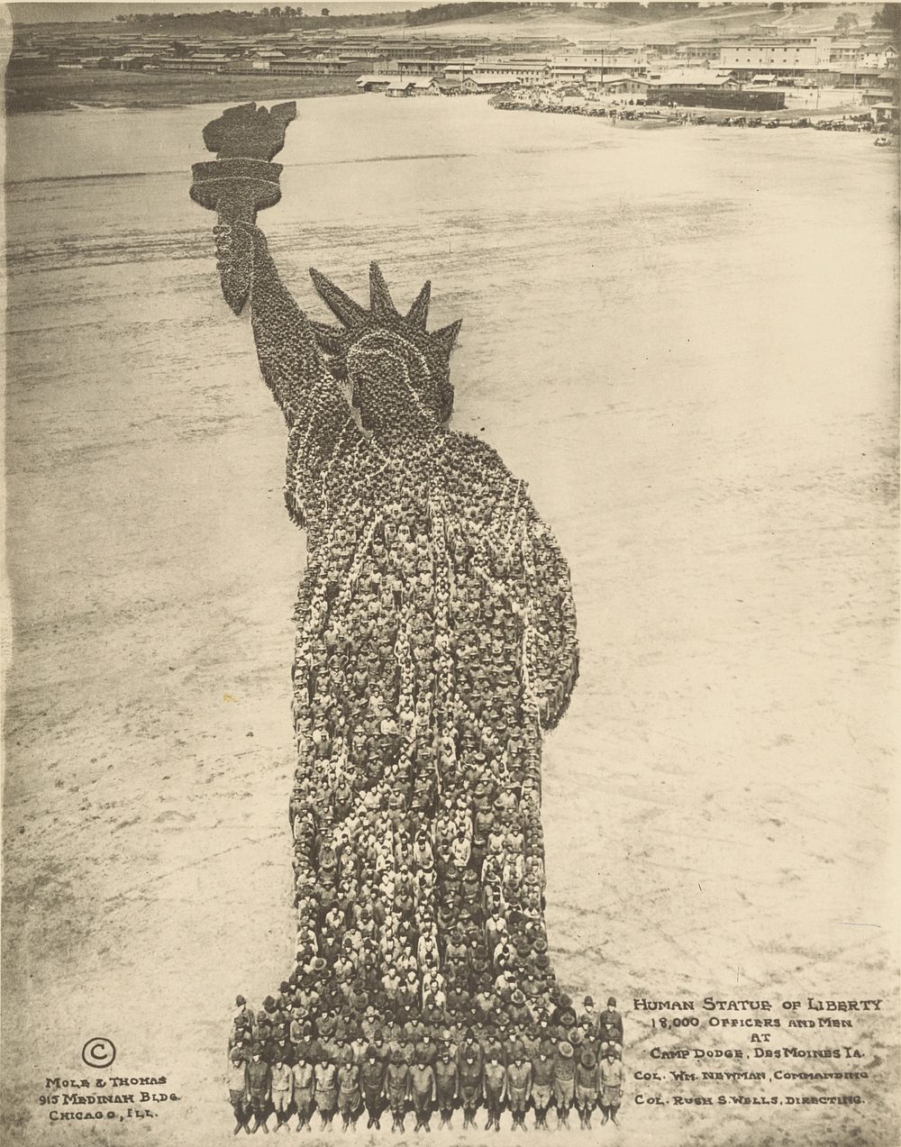 Human Statue of Liberty. 18,000 Officers and Men at Camp Dodge, Des Moines, Ia. Col. Wm. Newman Commanding. Col. Rush S.…