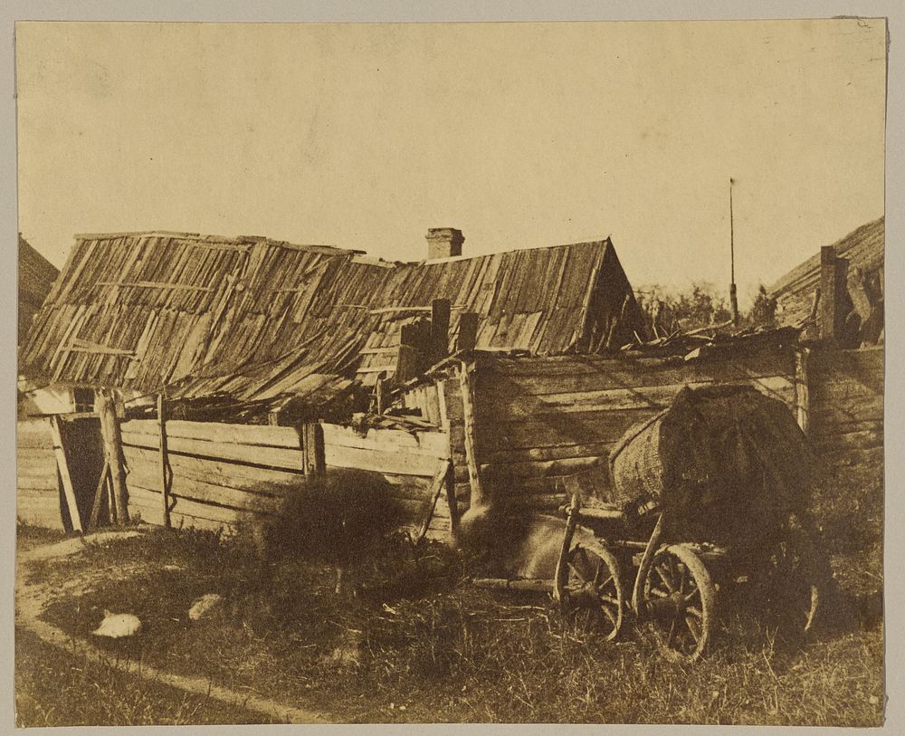 Wood house and cart by Roger Fenton