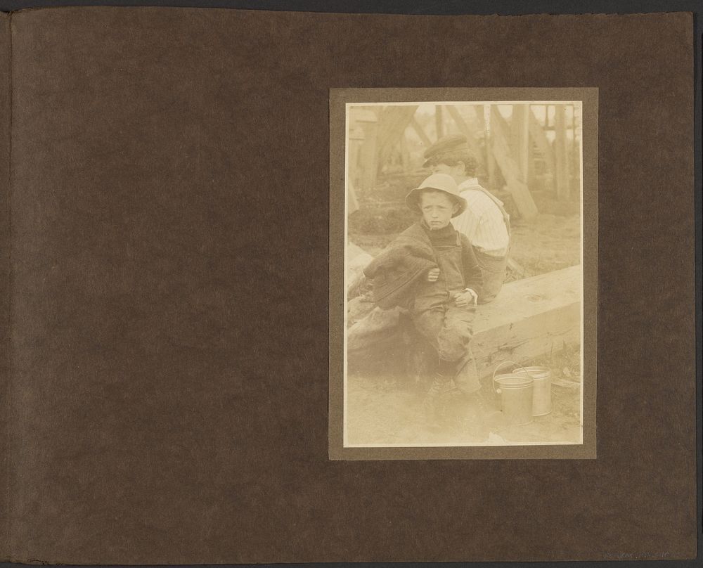 Young Boys Sitting on Bench with Pails by Louis Fleckenstein