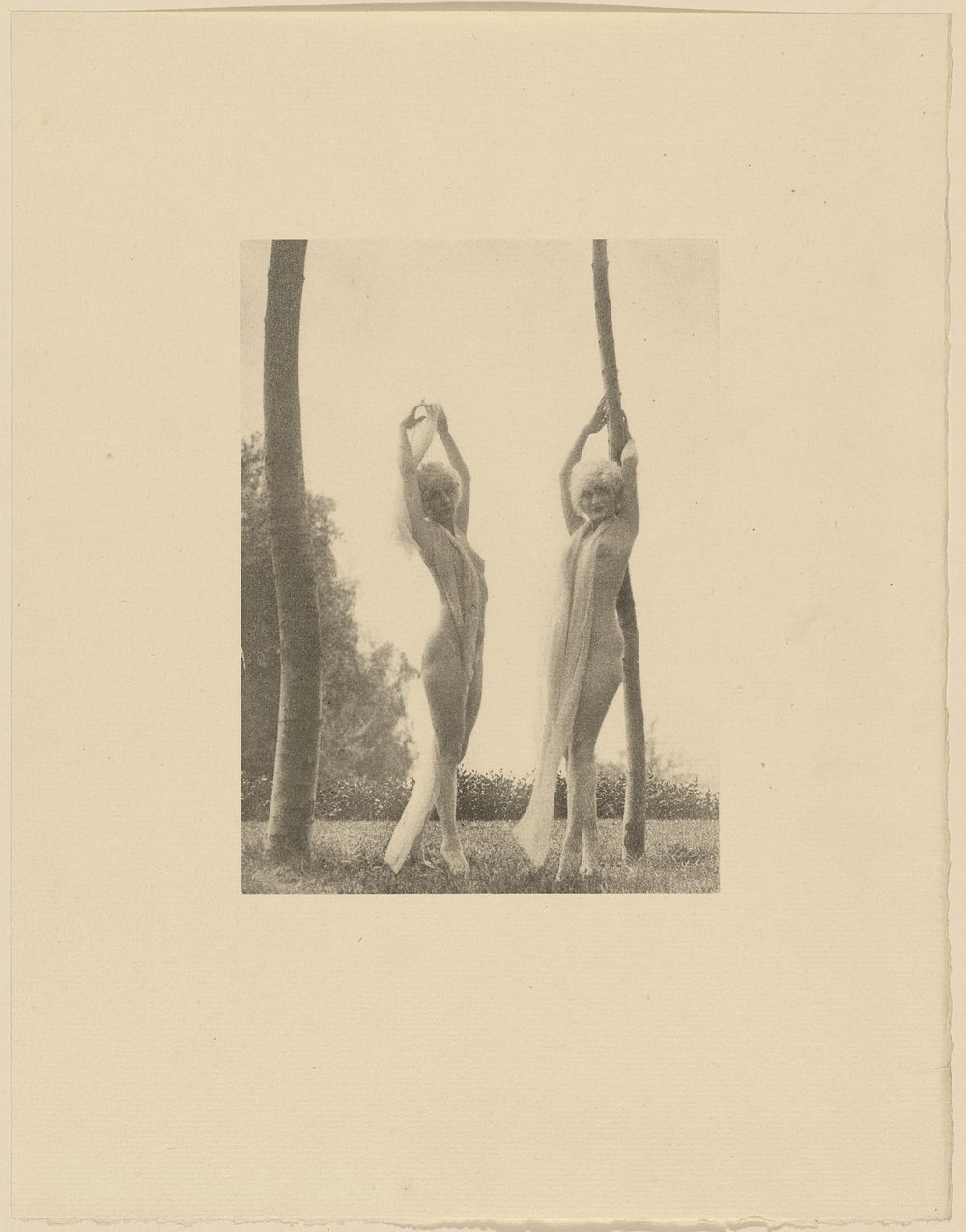 Two Partially Nude Females in Blond Wigs Stretching Outdoors by Arthur F Kales