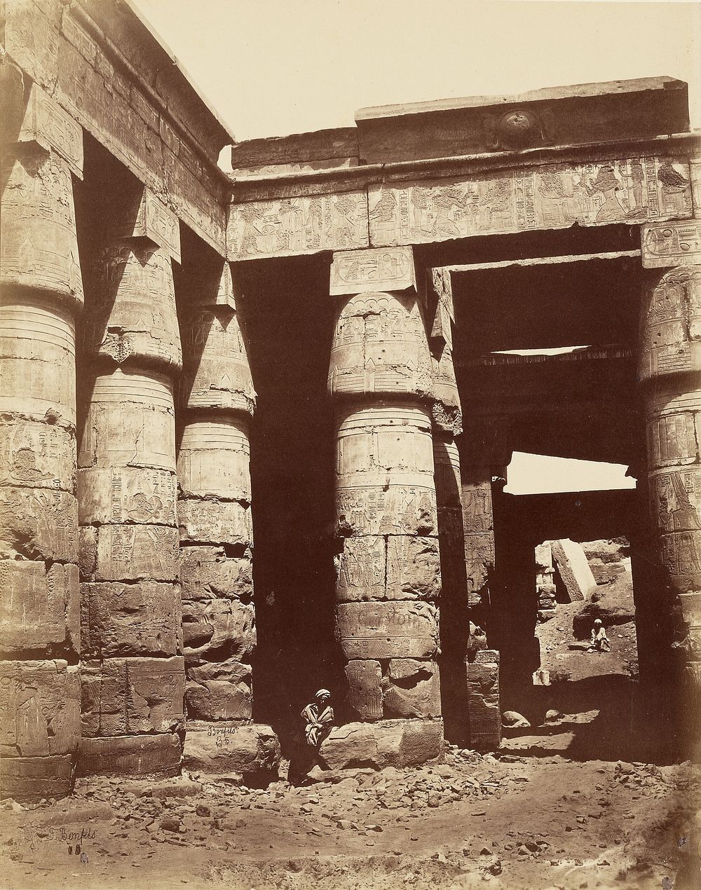 Interieur de la lere cour du Temple de Ramesses III a Karnak [Thebes] by Félix Bonfils