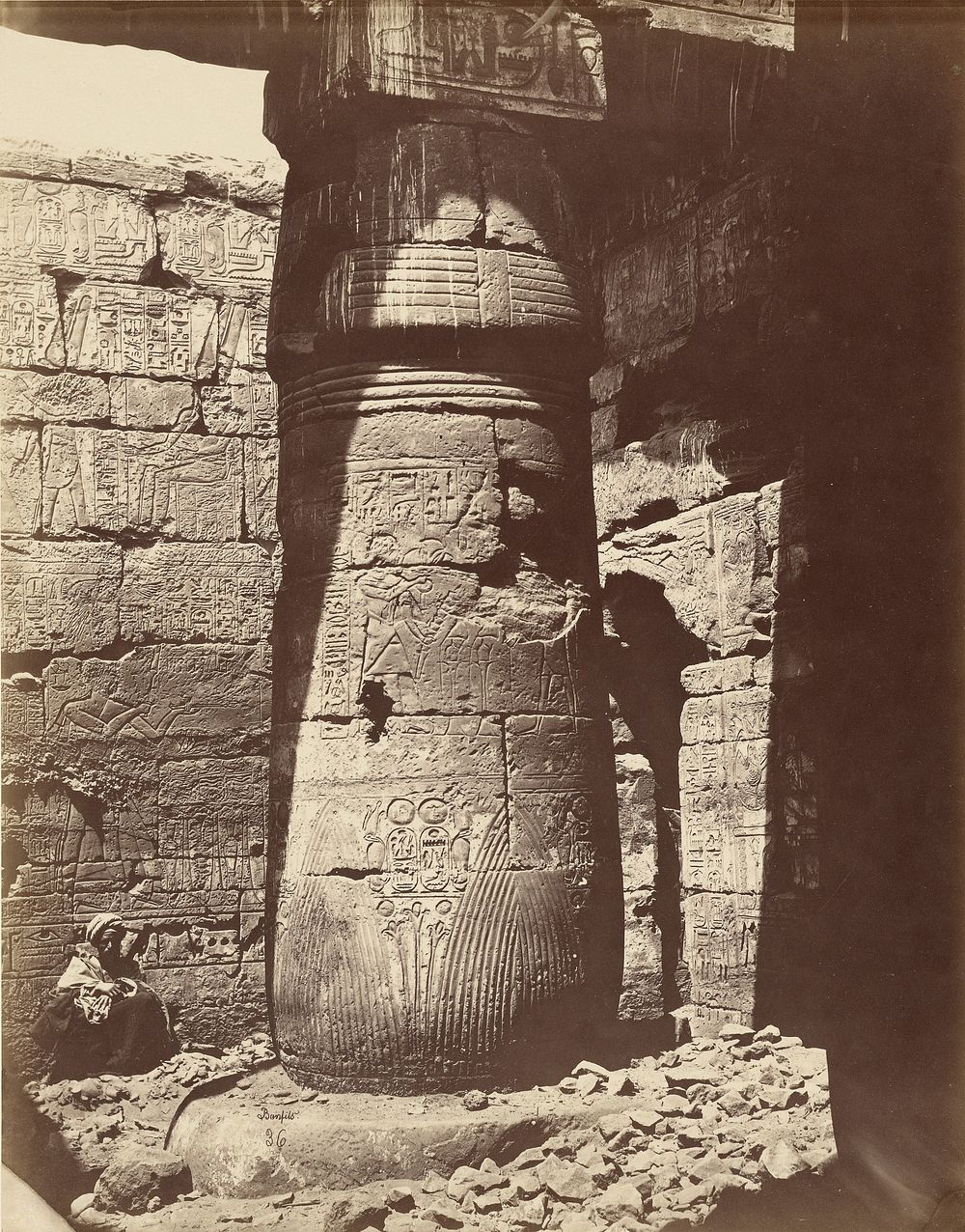 Column in the Second Courtyard of the Temple of Ramesses III, Karnak by Félix Bonfils