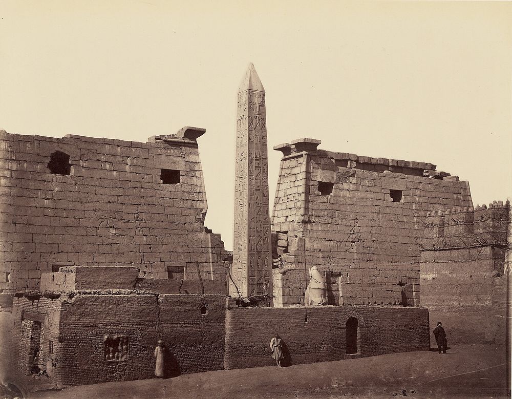 Temple de Louksour: Obelisque et pylone [Thebes] by Félix Bonfils