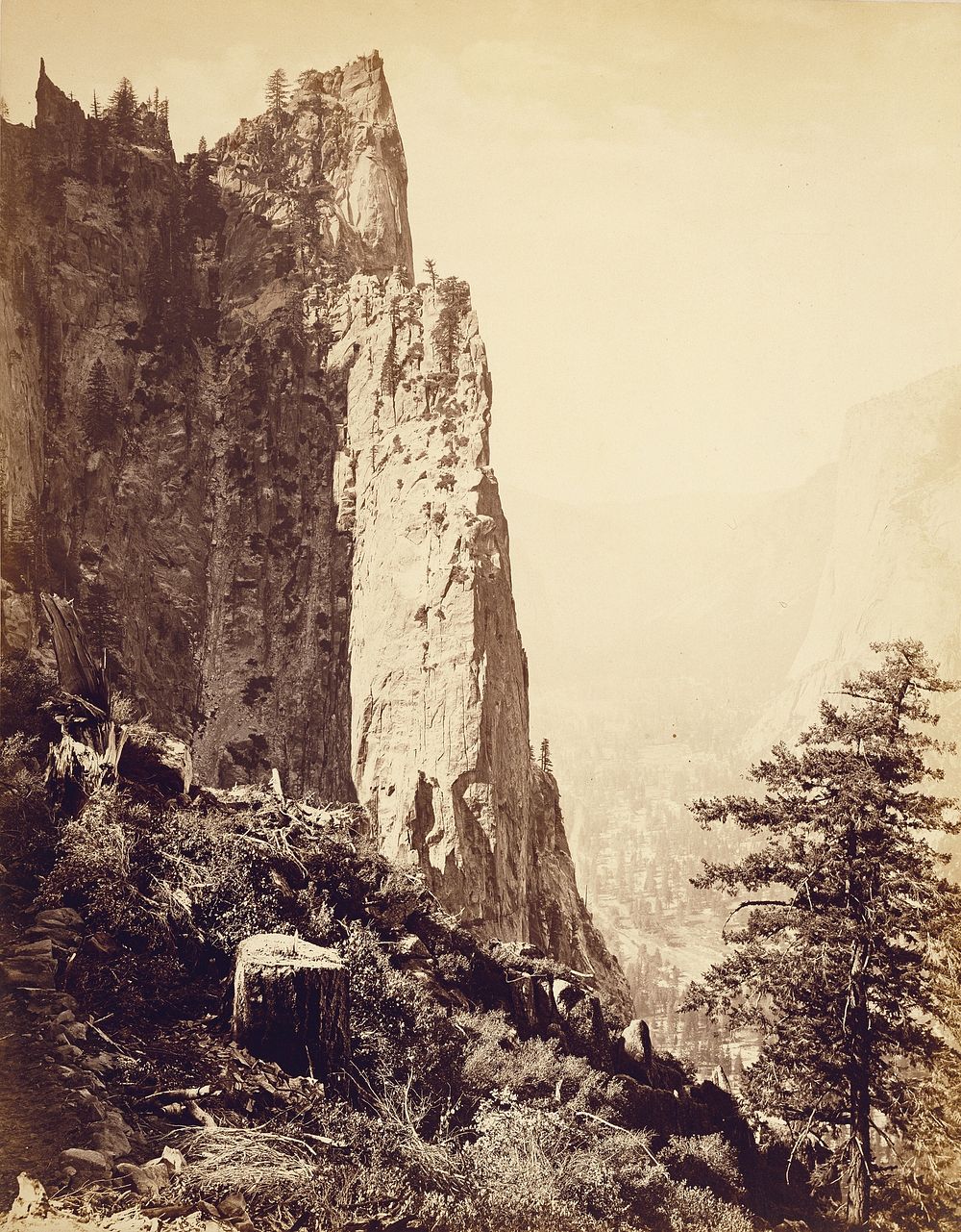 Sentinel Rock, 3270 ft., From near Union Point. Yo-Semite Valley. by Thomas Houseworth and Company, Carleton Watkins, C L…