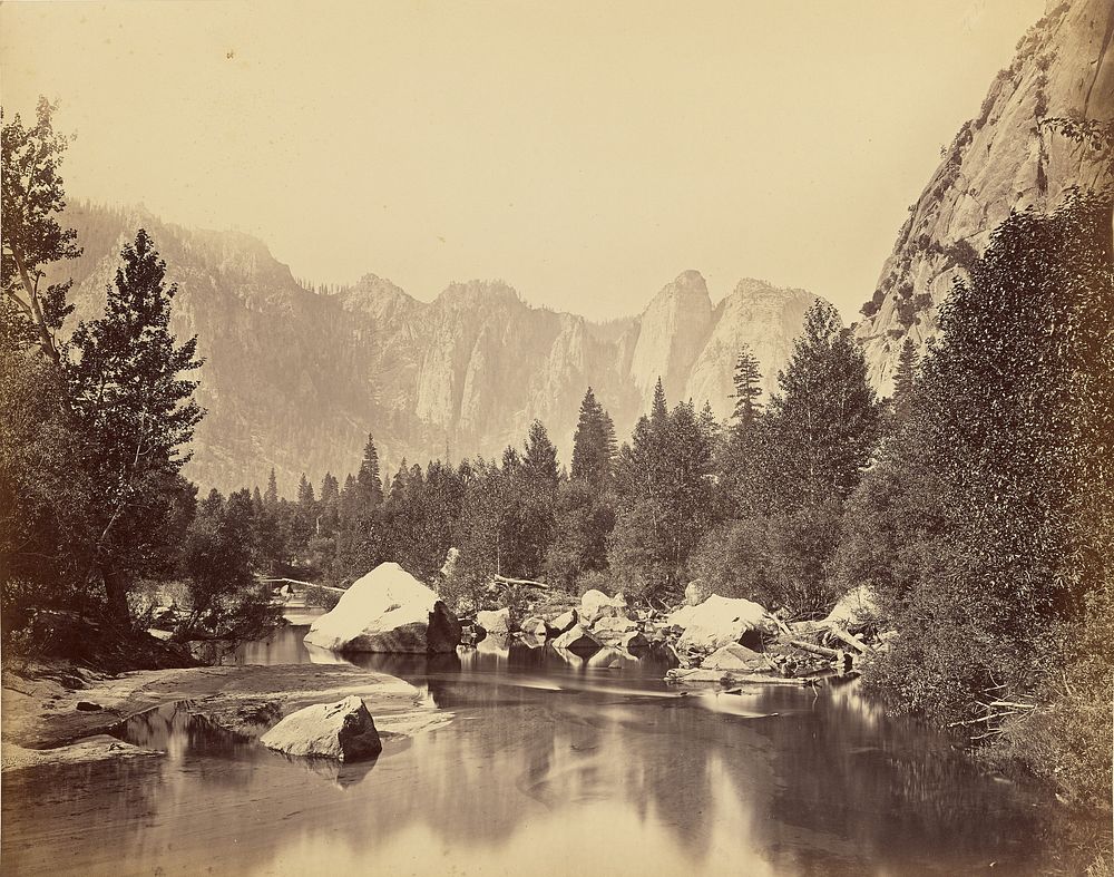 View of the Merced - Cathedral Rocks in Distance by Carleton Watkins