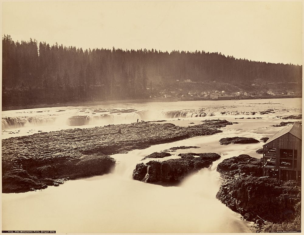 The Willamette Falls, Oregon City by Carleton Watkins and I W Taber