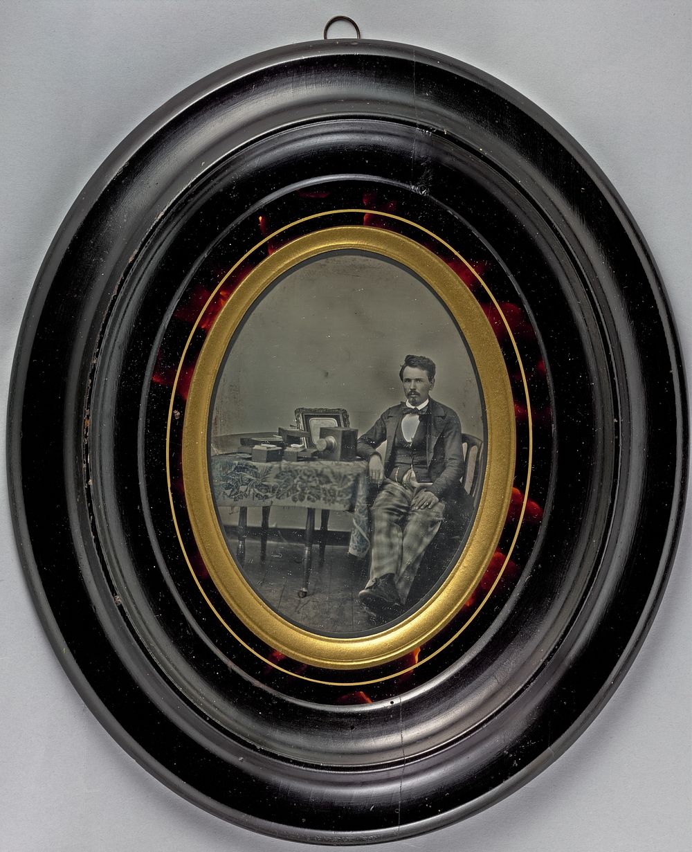 Portrait of a French daguerreotypist from Lyon with his equipment
