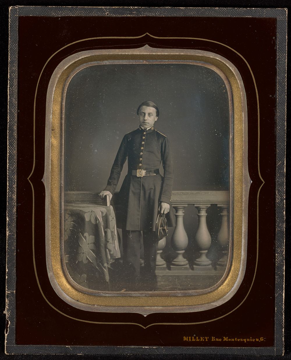 Portrait of a man in military attire, standing by Désiré François Millet