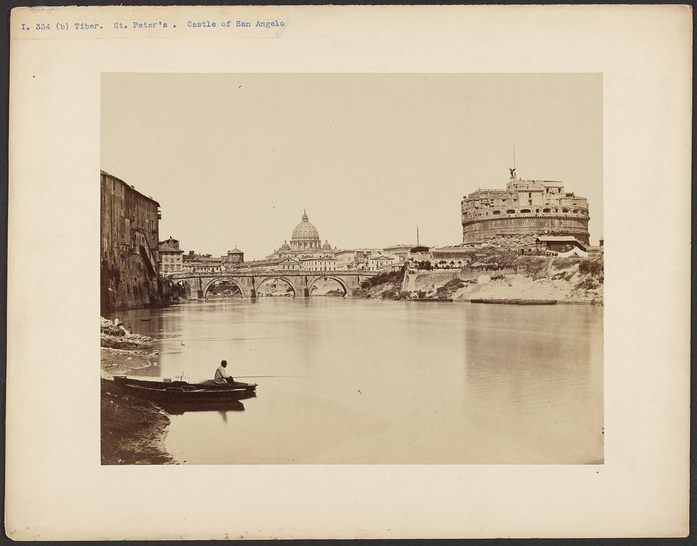 Castel Sant'Angelo veduto dal fiume con barchetta, Roma