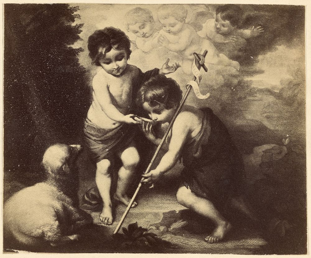 Engraving of Bartolmé Murillo's "The Infant Christ and Saint John the Baptist with a Shell"