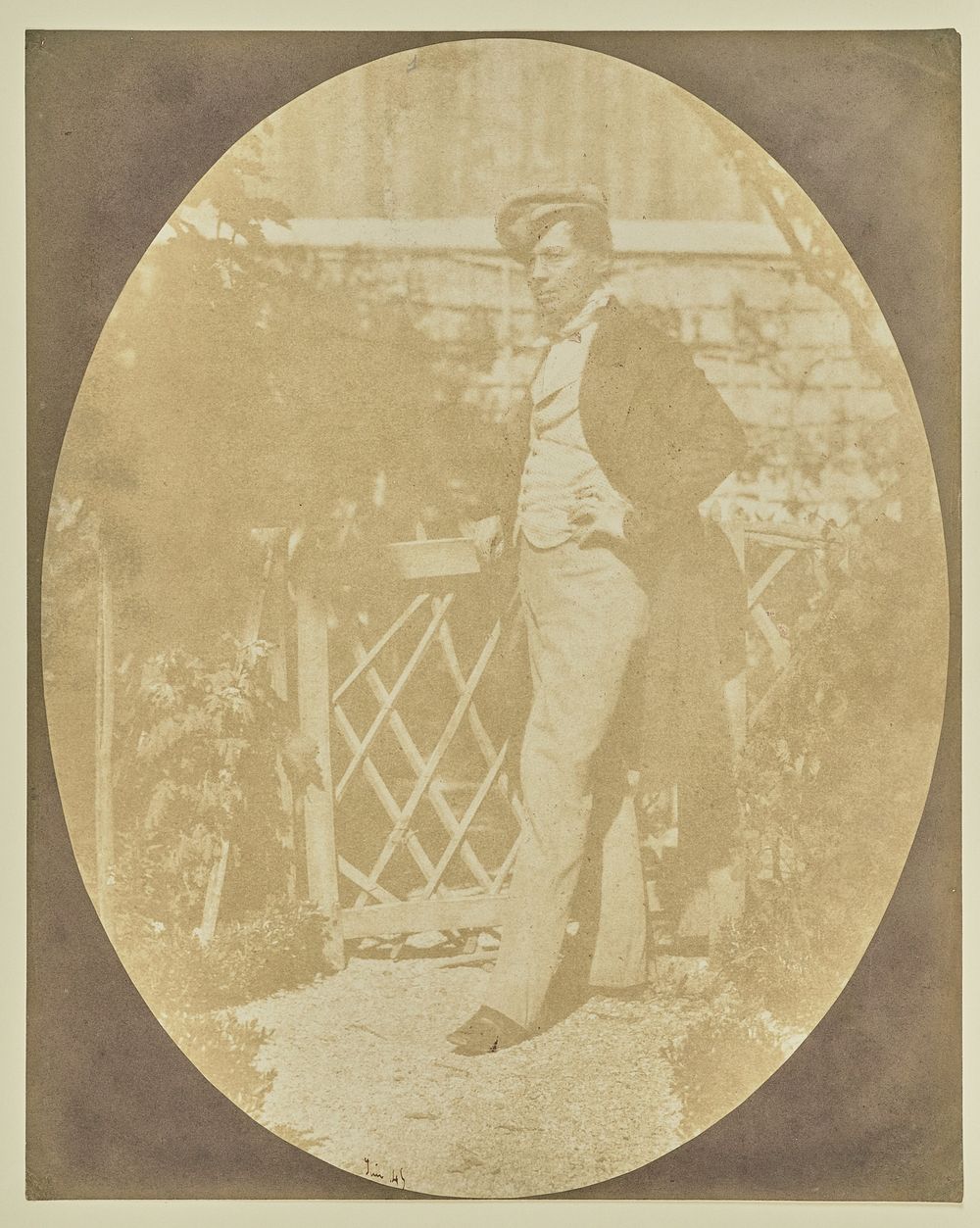 Self-portrait in front of garden by Hippolyte Bayard