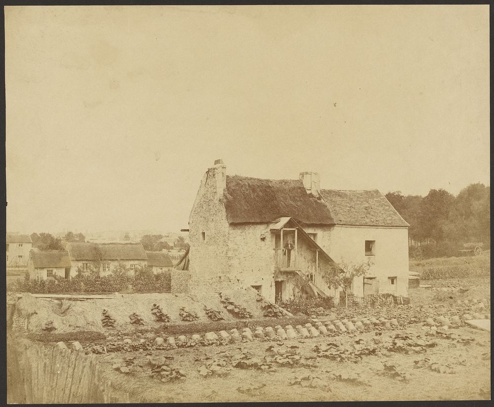 View of Cottages and Gardens with Man at Top of Steps by Roger Fenton