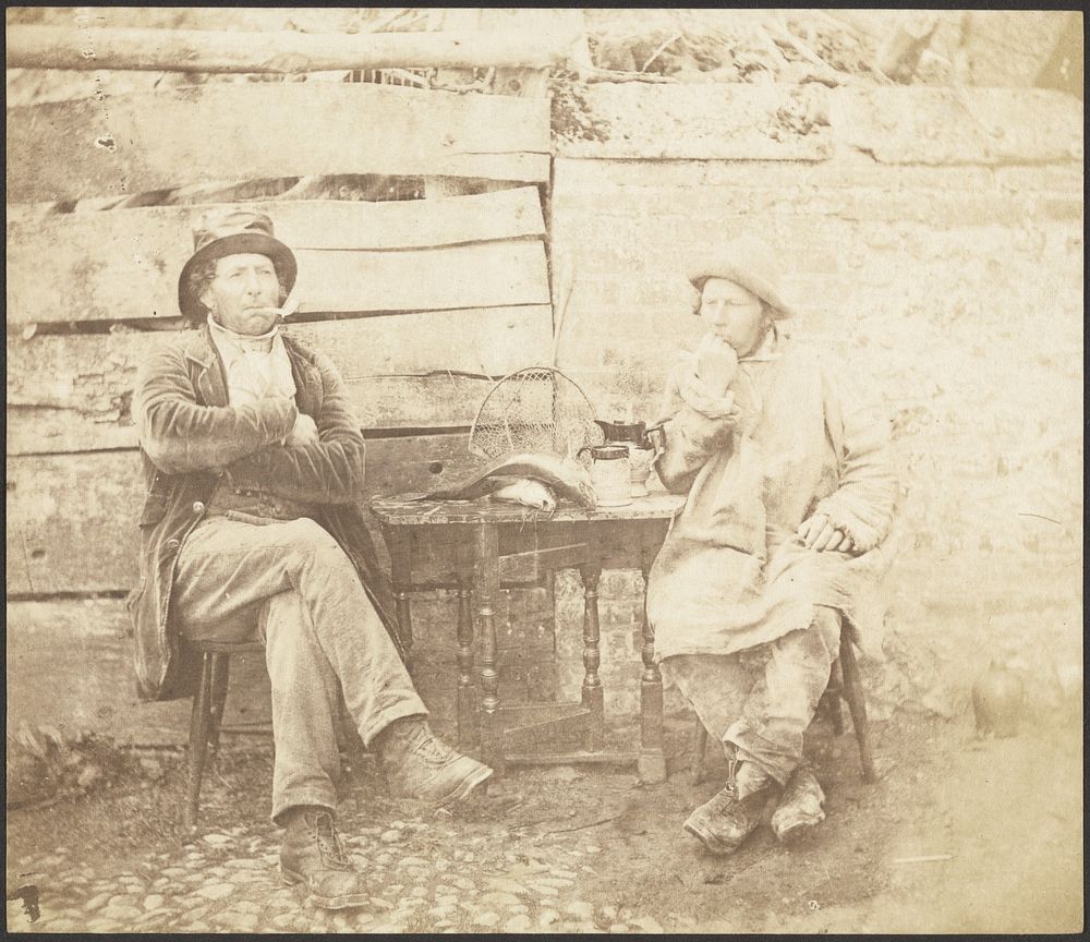 Two Men Seated in Front of a Building by John Whistler