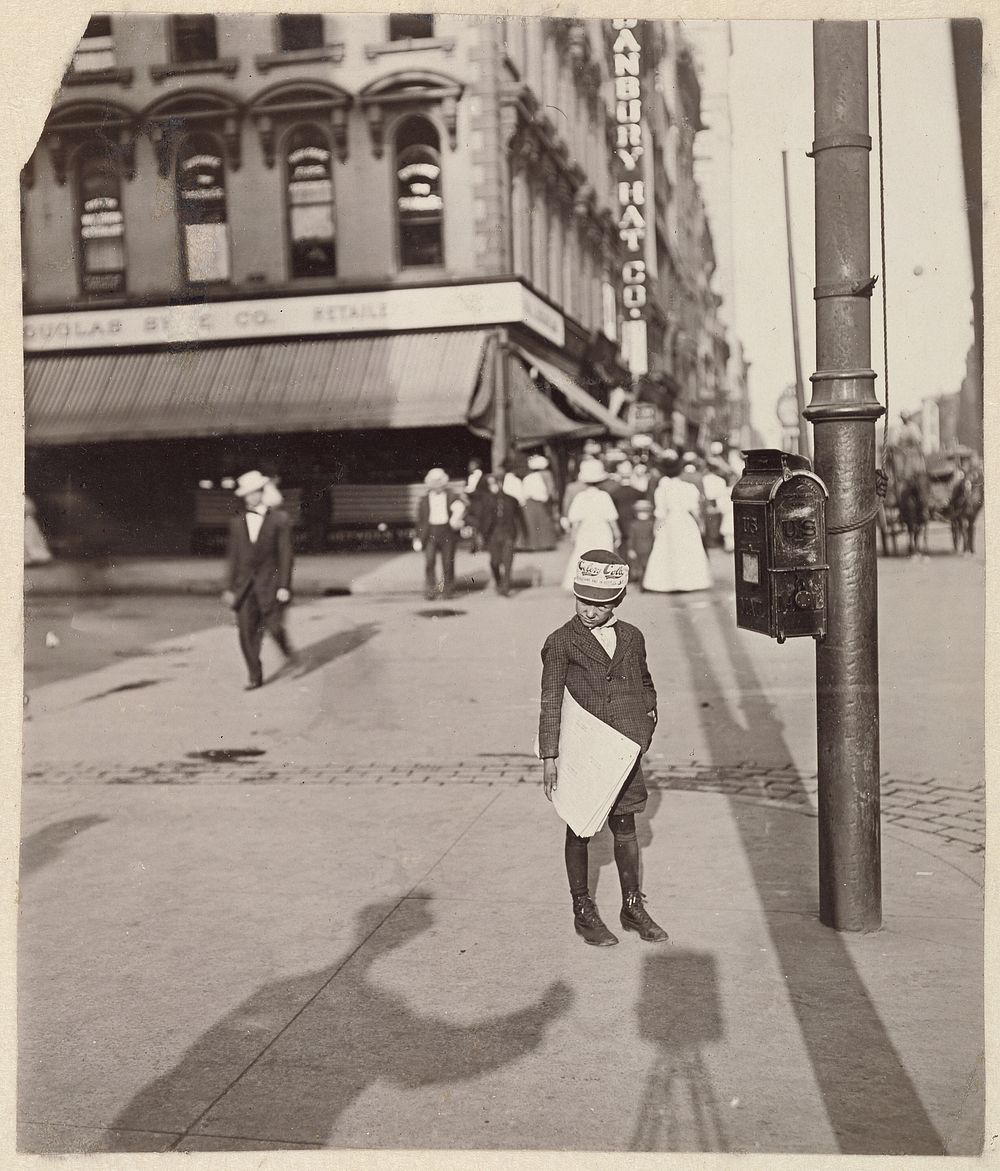 Self-Portrait with Newsboy by Lewis W Hine