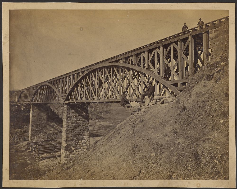 [Potomac Creek Bridge, Haupt truss contruction, Aquila Creek, Fredericksburg Railroad, Va. by A J Russell