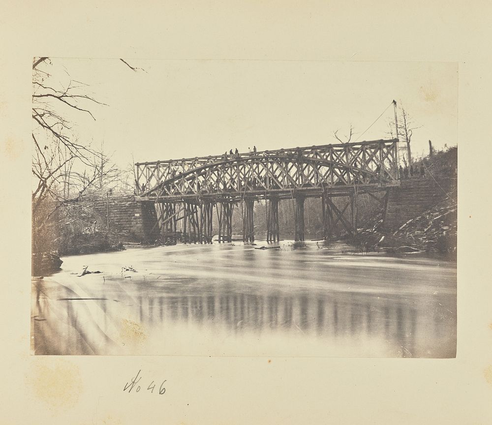 Building Military Railroad Truss Bridge across Bull Run, April, 1863 by A J Russell