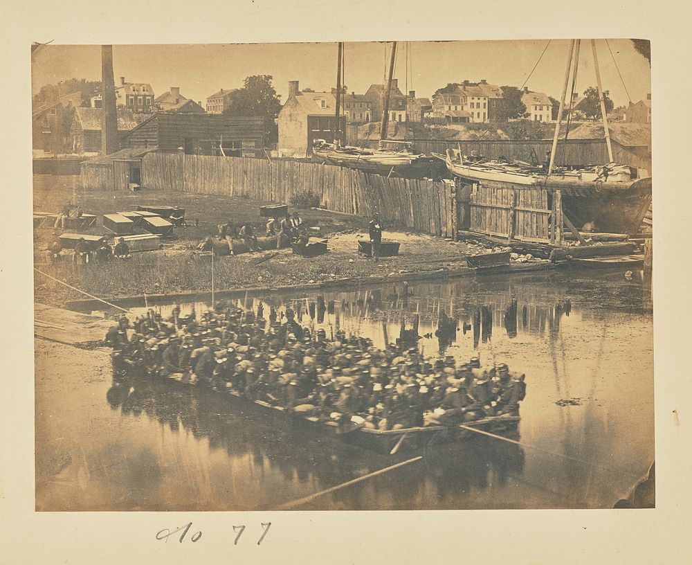 Large Raft of Blanket Boats Ferrying Infantry Across the Potomac River by A J Russell