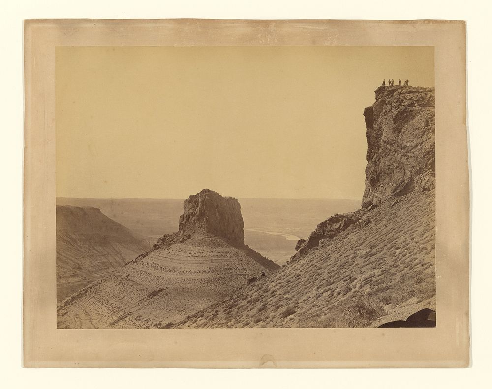 Party of excursionists to right on peaks above Green River, Wyoming by A J Russell
