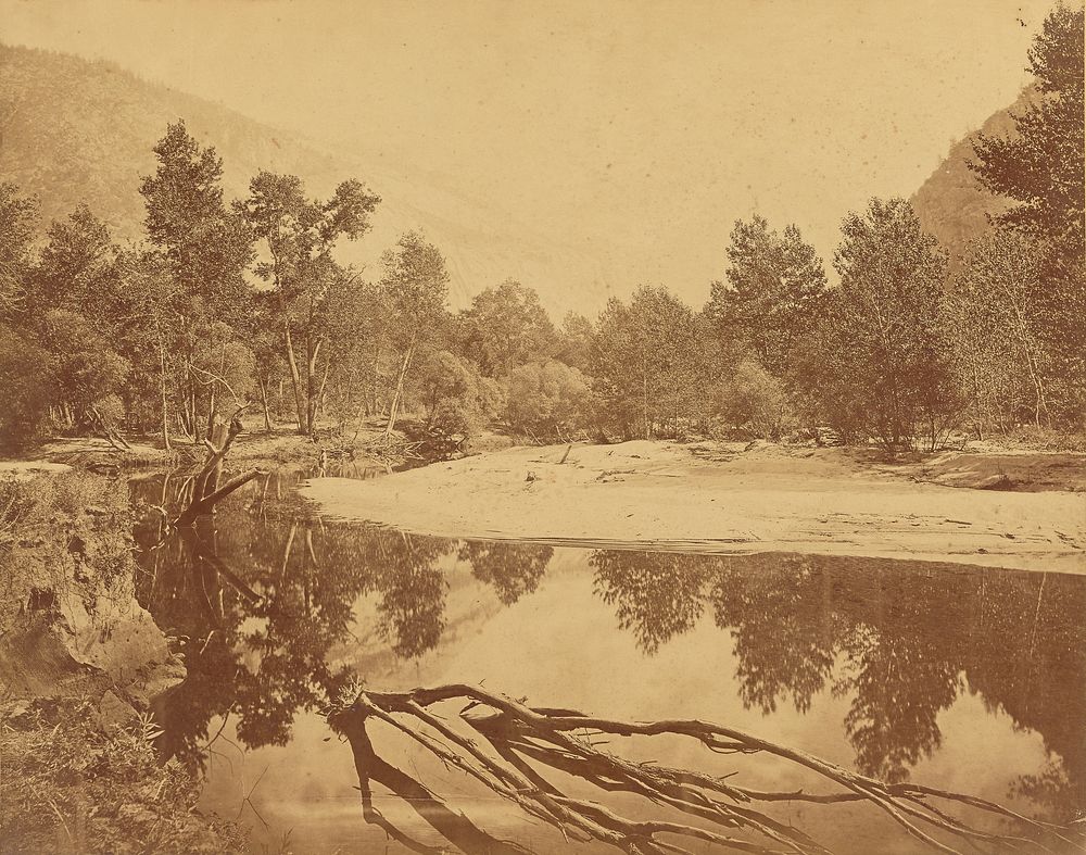 Valley of the Yosemite.  Confluence of the Merced and Yosemite Creek. by Eadweard J Muybridge