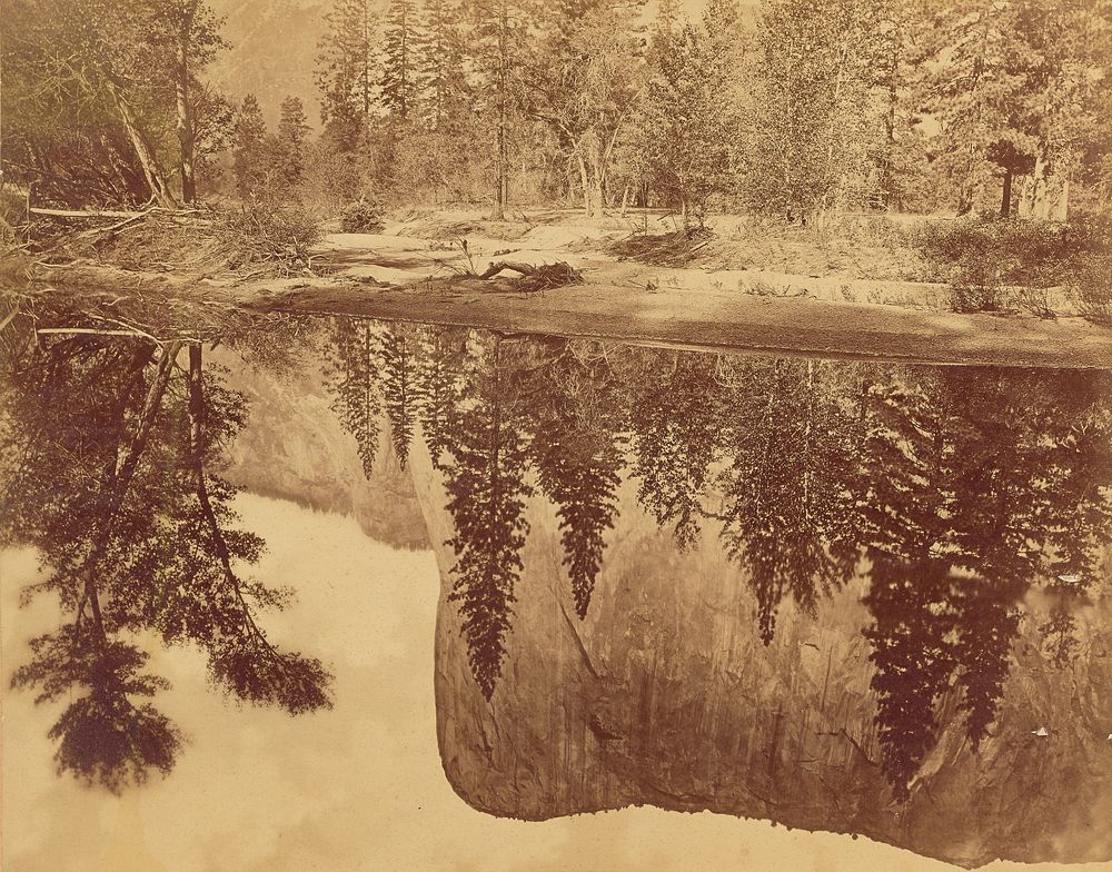 Tutokanula.  Valley of the Yosemite.  (The Great Chief) - "El Capitan" - Reflected in the Merced. by Eadweard J Muybridge