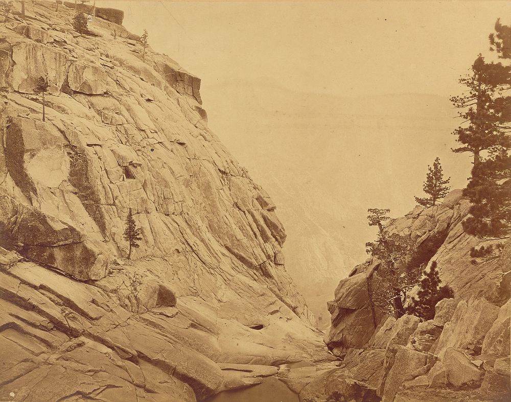 Yosemite Creek. Summit of Falls at Low Water. by Eadweard J Muybridge