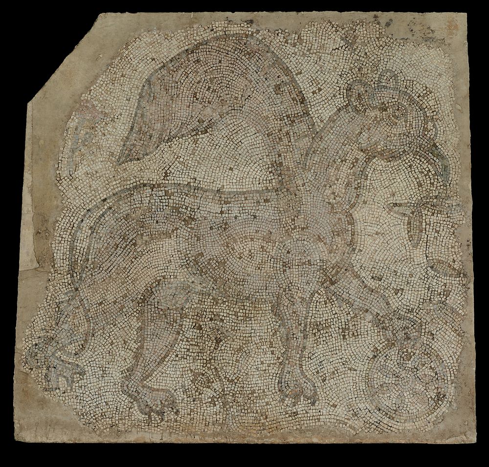 Fragmentary Mosaic of a Griffin with Spoked Wheel (Nemesis)
