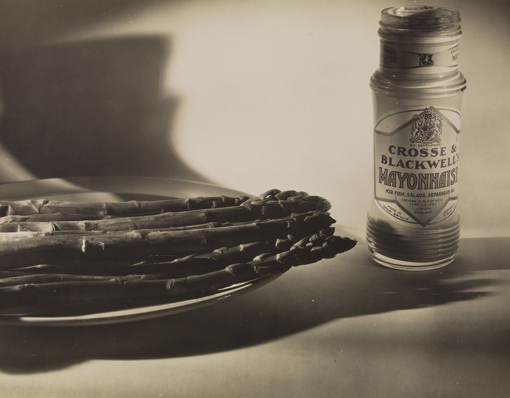 Still Life with Asparagus and Jar of Mayonnaise by Francis Bruguière